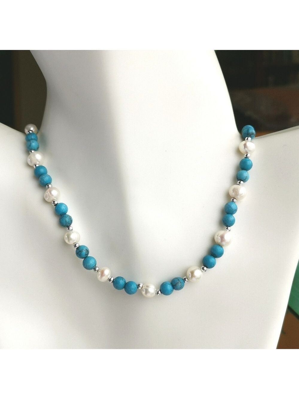 Turquoise White Freshwater Pearl Necklace  🆕
